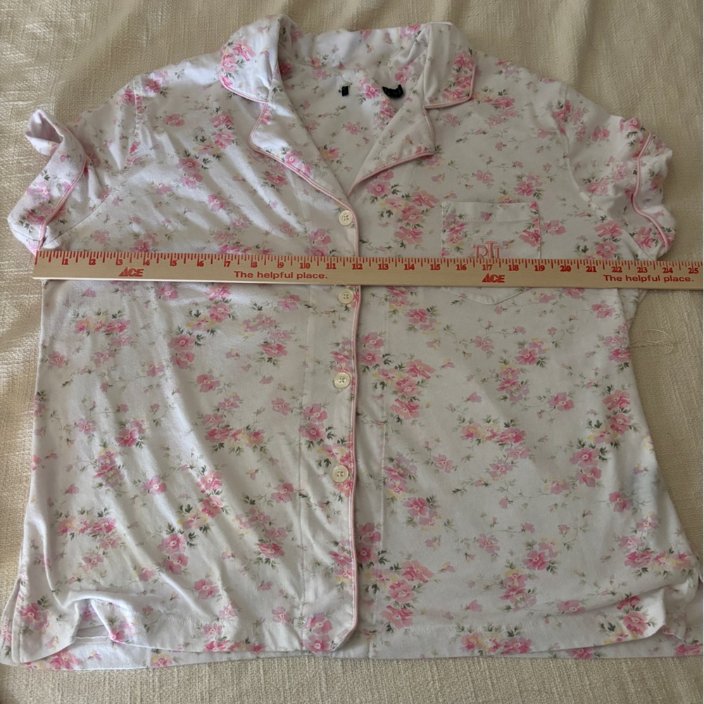 Lauren Ralph Lauren Ivory & Pink Floral Pajama Set Women’s XL Knit Button Up - Picture 10 of 13